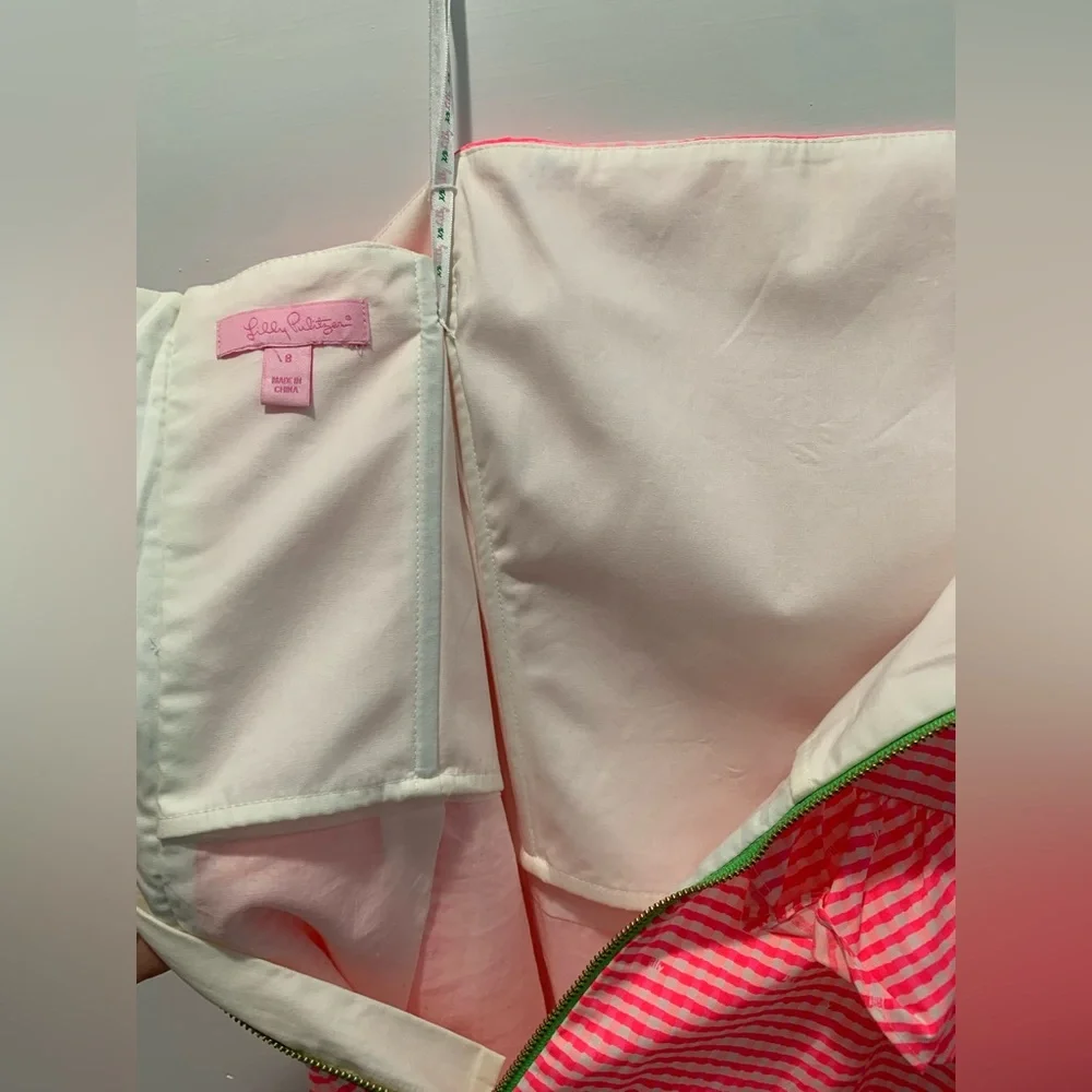 Lilly Pulitzer, size 8 hot pink gingham pencil dress, with cute ruffle detail. - Picture 11 of 12